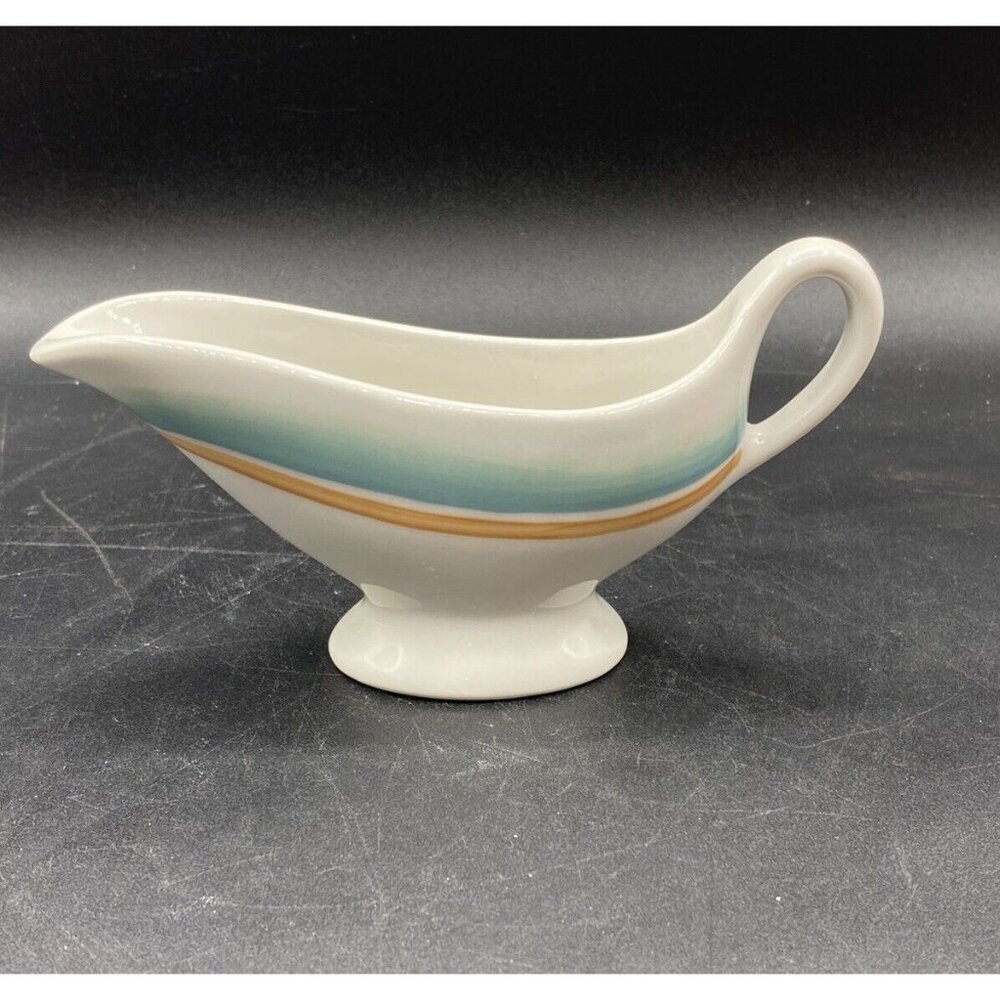 Mayer China Teal Orange Band Small Creamer Gravy Boat Restaurant Ware